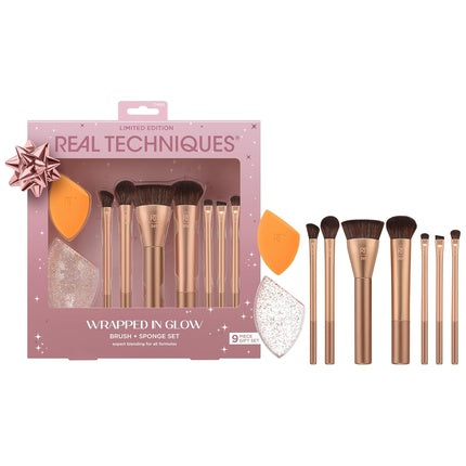 Real Techniques Wrapped In Glow Brush and Sponge Kit 9 Piece Limited Edition Gift