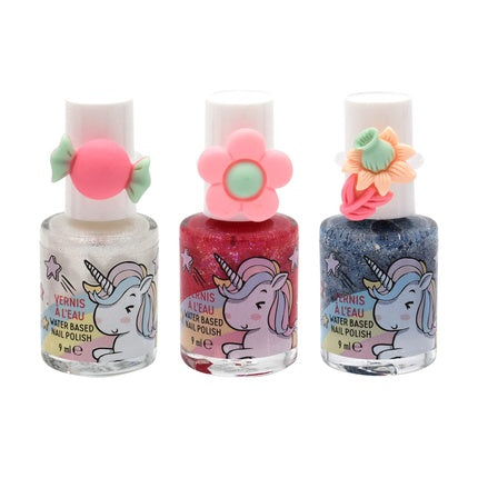 Girl Power Water-Based Nail Polish Set White Glitter Pink Glitter Blue Glitter Ring Children Manicure Pedicure 9ml TAKE CARE - Pack of 3