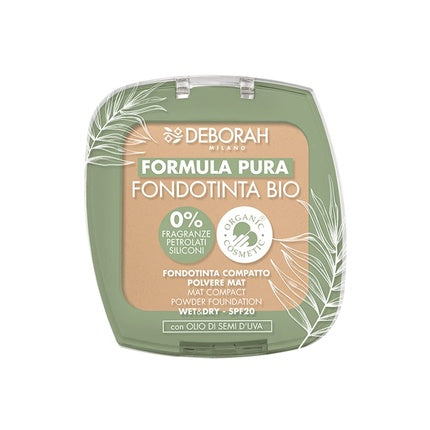 Deborah Milano Demi Mat Bio Formula Pure Compact Foundation Natural 2 SPF 20 Vegan Fragrance-Free Petrolatum-Free Silicone-Free