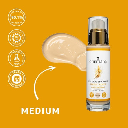 Orientana Natural BB Cream Perfect Coverage Anti-Aging SPF 30 Vegan & Natural Moisturizing & Glow Effect Skin Care Smoothing Medium Tone 30ml Golden Ginseng