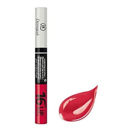 Dermacol 2-in-1 Long-Lasting Lip Color and Gloss Kiss-Proof and Stain-Free Brilliant Lipstick 16H 7.1ml - No. 4 Absolute Red