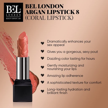 BEL LONDON BL Argan Lipstick Coral Amazing Lipsticks For Women Soft Kissable Lips Long Lasting Keep Radiance All Day Night #08 Coral