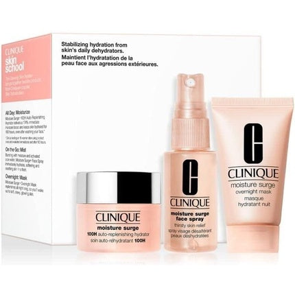 Clinique Moisture Surge Skincare Set with Auto-Replenishing Hydrator, Face Spray, and Overnight Mask