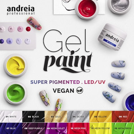 Andreia Professional Nail Art Design Gel Paint Pots Highly Pigmented Intense Colour No Flow High Viscosity UV Gel Paint for DIY Manicure Vegan 4g 01 White