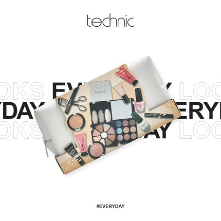 Technic Cosmetic Bag Set Full Make Up Kit 14 Mini Essentials for Eyes Lips Face Nails in a Portable Storage Bag Vegan and Cruelty Free
