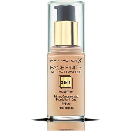 Max Factor Facefinity Spf20 All Day Flawless 3-in-1 Foundation Number 65 Rose Beige 30ml