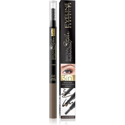 Eveline Brow Multifunction 3 In 1 Brow Liner Filling Powder & Brush 02 Dark Brown