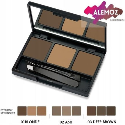 Eyebrow Styling Kit 02 Ash Golden Rose Powder Tweezers & Brush New 03 Deep Brown