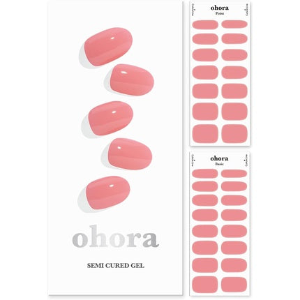 ohora Semi Cured Gel Nail Strips N Cream Glow - Works with Any Nail Lamps Salon-Quality Long Lasting Easy to Apply & Remove - Includes 2 Prep Pads Nail File & Wooden Stick Pink