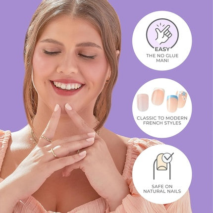 KISS imPRESS No Glue Press-On Nails French Fearless Light Neutral White Tip French Medium Size Almond Shape Includes 30 Nails Prep Pad Instructions Sheet Manicure Stick Mini File