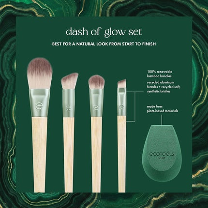 EcoTools Limited Edition Dash of Glow Kit Makeup Brush and Makeup Sponge Kit for Foundation and Eyeshadow Eco-Friendly Makeup Tools Cruelty-Free 5 Piece Gift Set