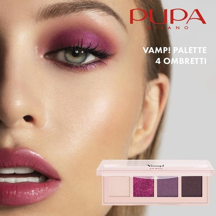 Pupa Milano Vamp! 4 Eyeshadow Palette 004 Vibrant Plum 0.183 oz - Eye Makeup - Matt, Satin, Metallic Finishes - Lightweight - Blends Easily - Talc-Free