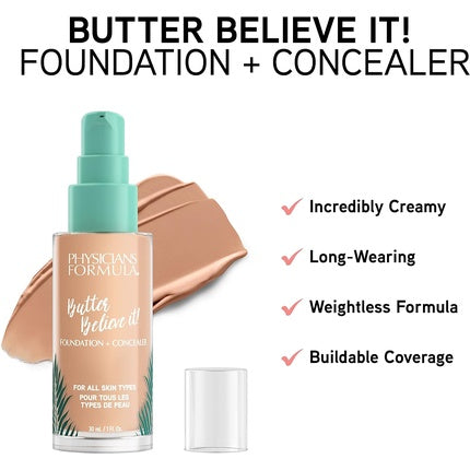 Physicians Formula Murumuru Butter Believe It! Foundation + Concealer with Butter for Radiant Glow Light