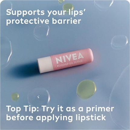 NIVEA 2in1 Caring Lip Scrub 4.8g Lip Balm with Rosehip Oil and Vitamin E Gently Exfoliates for Super Soft Lips Intensive Lip Care