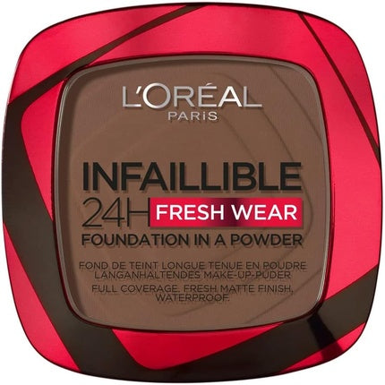L'Oréal Paris Infallible 24H Fresh Wear Powder Foundation 390 Ebony - Full Coverage, Longwear, Weightless, Water-proof and Transfer-proof