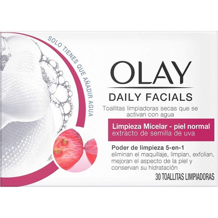 Olay Daily Facials 5-in-1 Water Activated Dry Cloths Micellar Clean for Normal Skin with Grapeseed Extract