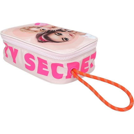 Depesche TOPModel Beauty And Me Folding Cosmetic Bag in Pink Small Bag with Pattern Writing and Inner Compartment Multi-Coloured