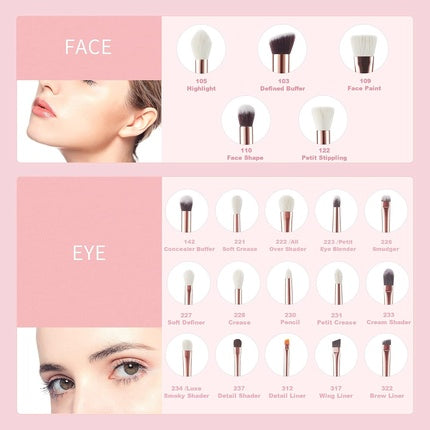 Jessup Brush Set 20 PCS Makeup Brushes for Foundation Blending Blush Concealer Eye Shadow Lip Synthetic Fiber Bristles Wooden Handle White Makeup Brush T225 A