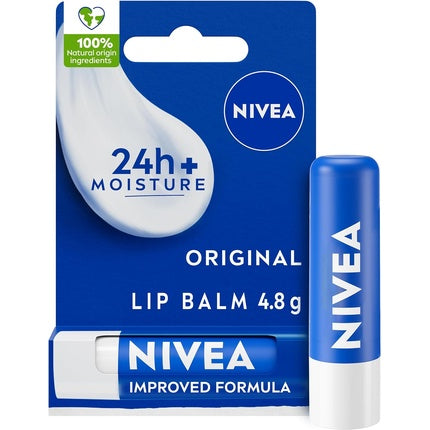 NIVEA Lip Balm Original Care 4.8g Deeply Hydrates Lips for 24h+ with Natural Origin Ingredients Shea Butter and Vitamins