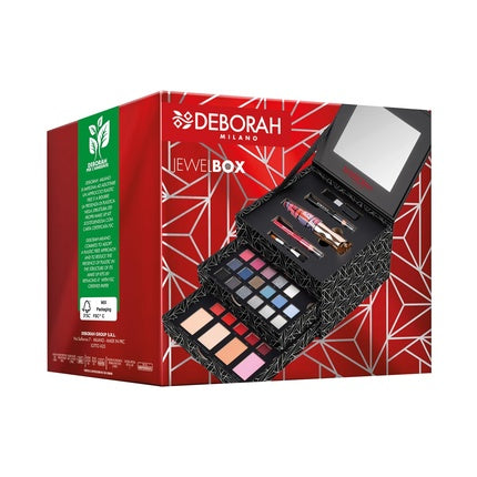 Deborah Milano Women's Makeup Jewel Box Gift Set - Mascara, Eye Pencil, Lipstick, Lip Gloss, Face Powder in Various Finishes and Colors