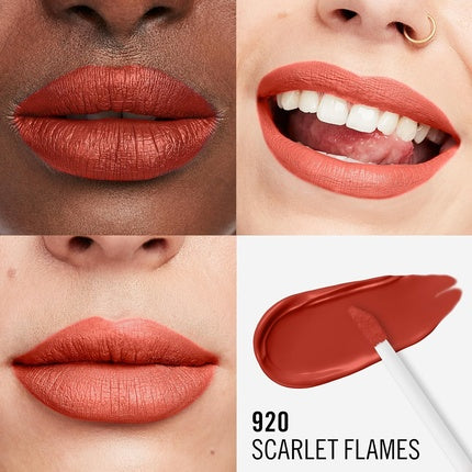 Rimmel London Lasting Mega Matte Liquid Lipstick Long-Lasting Hydrating Vegan Formula 7.4ml 920 Scarlet Flames