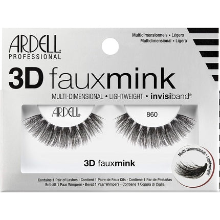 Ardell 3D Faux Mink Style 860 Synthetic False Eyelashes for Accentuated Eyes and More Volume - Glue-On Strip Lashes, Natural Vegan Fake Lashes, Ultra-Lightweight and Reusable