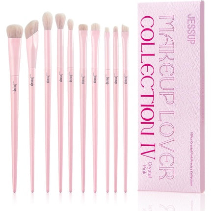 Jessup Eyeshadow Brush Set 10Pcs Pink Eye Makeup Brushes Concealer Premium Synthetic Eyeliner Smudge Crease Blending T496