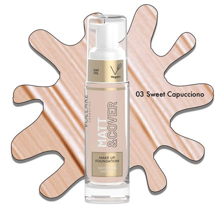 Vollare Cosmetics Make Up Foundation Liquid and Long-Lasting 24 Hour Hold Vegan Natural Cosmetics with Pump 03 Sweet Cappuccino