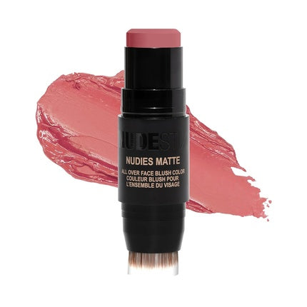 Nudestix Nudies Matte Cream Blush 3-in-1 All Over Face Colour for Cheeks Eyes and Lips with Blending Brush Cherie 1 Count