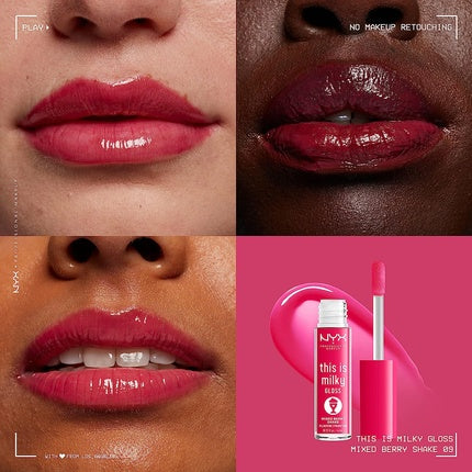 NYX Professional Makeup This Is Milky Gloss 12 Hour Hydration Vegan Mixed Berry Shake Lip Gloss Raspberry Scented