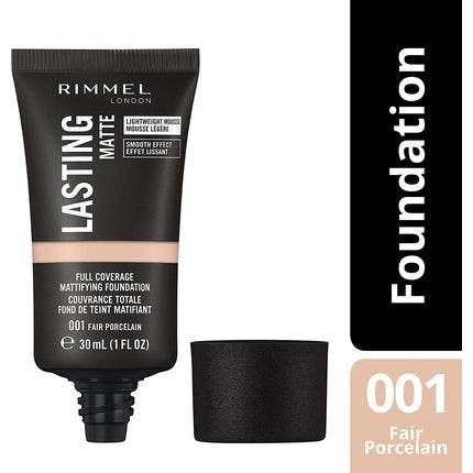 Rimmel Lasting Matte Full Coverage Lightweight Foundation 30ml 001 Fair Porcelain
