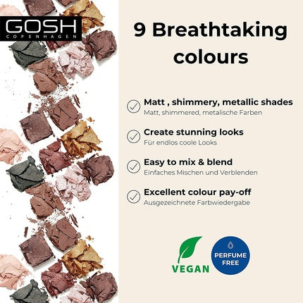 GOSH Eyedentity Eyeshadow Palette 003 BE HAPPY with 9 Perfectly Coordinated Matte and Metallic Shades - Vegan and Perfume-Free