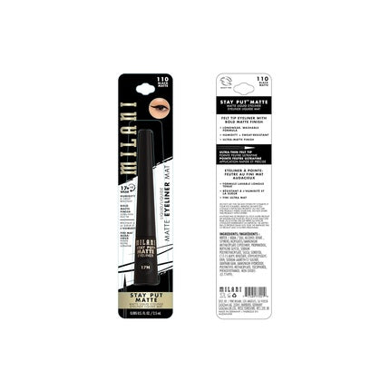 Milani Stay Put Matte 17HR Liquid Eyeliner Black Matte 0.09 Fl. Oz. Vegan Cruelty-Free Line & Define Eyes with High Pigment Shades for Long-Lasting Wear