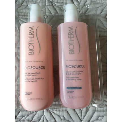 Biosource by Biotherm Softening & Make-Up Removing Milk 400ml & 24h Hydrating & Softening Toner 400ml