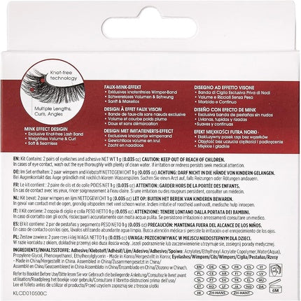 KISS Lash Couture Faux Mink Collection Double Pack of False Lashes Muse Ultrafine Tapered Synthetic Fake Lashes with Lash Glue Black 2 Pair