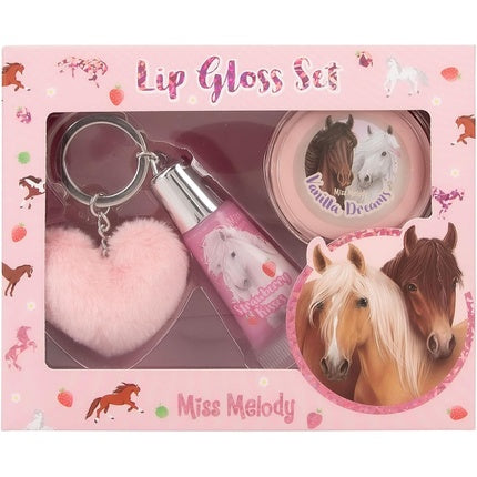 Depesche Miss Melody Lip Gloss Set in Horse Design for Kids 2 Glosses with Fruity Scents Including Plush Pendant