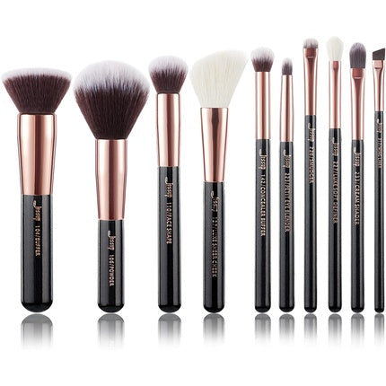 Jessup Makeup Brushes Set 10pcs Black Rose Gold Natural Brushes Kit for Powder Foundation Blush Eyeshadow Blending Concealer Eyeliner T156 Rose Gold Pearl Black