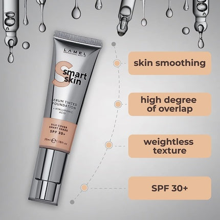 Lamel Smart Skin Serum Tinted Foundation Moisturized Smooth and Uniform Skin Beige N. 402
