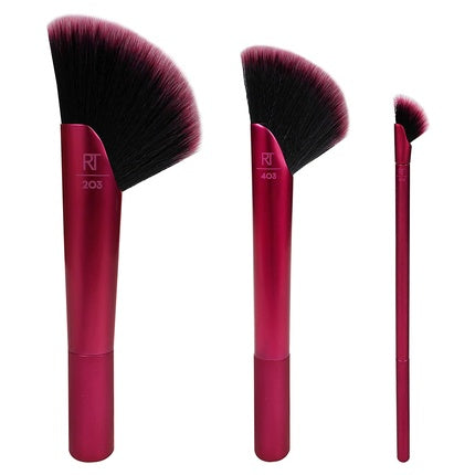 REAL TECHNIQUES Rebel Edge Trio Makeup Brush Set for Face, Cheeks, and Eyes - Pack of 3 - Chestnut Brown