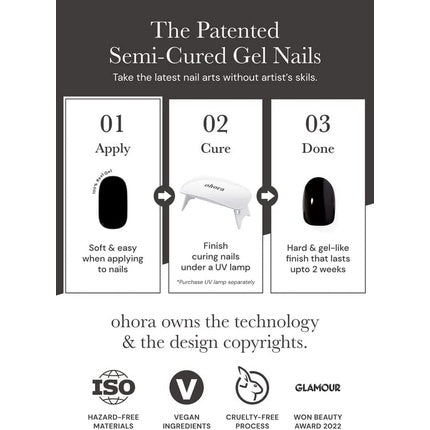 ohora Semi Cured Gel Nail Strips N Caramel Bear - Salon-Quality Long Lasting Easy to Apply and Remove - Includes 2 Prep Pads Nail File and Wooden Stick Jewel Gemstone