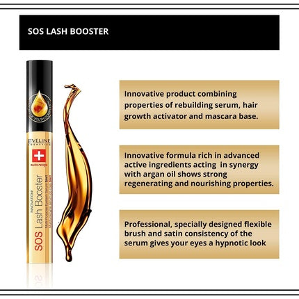 Eveline Cosmetics SOS Eyelash Serum for Lengthening and Thickening 10ml with Argan Oil - Dermatologically Tested