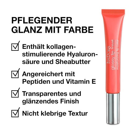 IsaDora Glossy Lip Treat Lip Gloss for Full Lips - Stimulates Collagen Production - Unique Non-Sticky Shine - Vegan with Shea Butter - Coral Rush