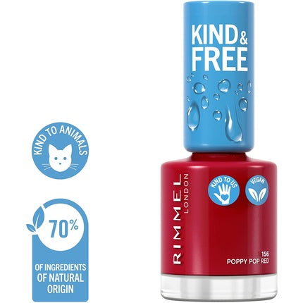 Kind & Free Vegan Nail Polish 156 Poppy Pop Red 8ml