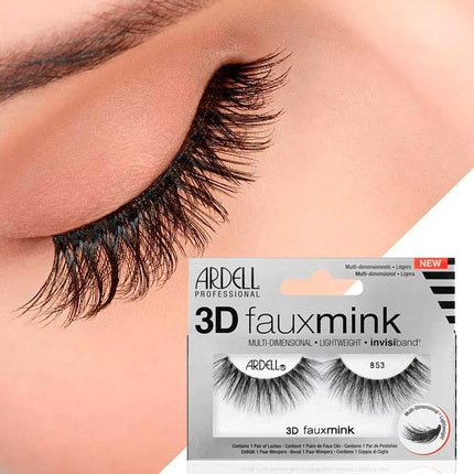 Ardell 3D Faux Mink Style 853 Synthetic False Eyelashes for Accentuated Eyes and More Volume - Glue-On Strip Lashes, Natural Vegan Fake Lashes, Ultra-Lightweight and Reusable