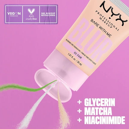 NYX PROFESSIONAL MAKEUP Bare With Me Blur Skin Tint Foundation with Matcha, Glycerin & Niacinamide - Fair
