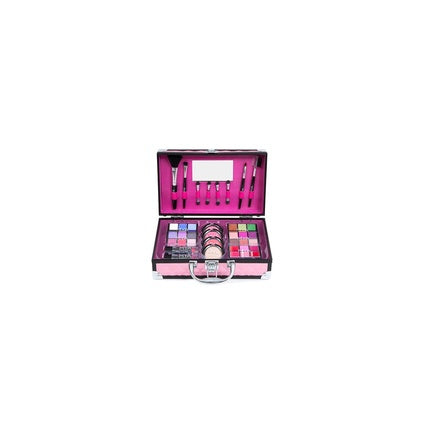 Aromya Mya Travel Bon Voyage Pink Black Makeup Case With 24 Eyeshadows, 3 Blushes, And Highlighter