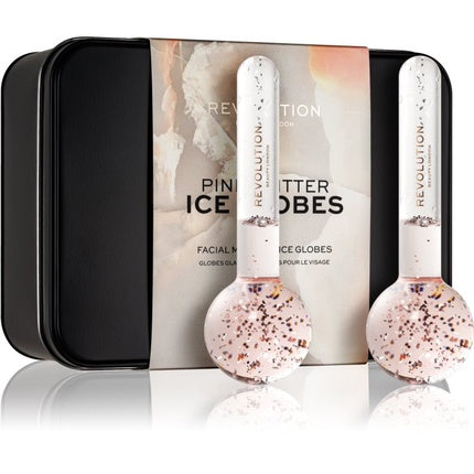Makeup Revolution Ice Globes Pink Glitter Facial Massage Tools - 2 pcs
