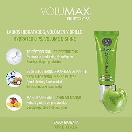 VOLUMAX Fruitgloss High Pigment Long-Lasting Lip Gloss Maximum Moisture Shine Comfort and Volume Green Apple 7.5ml