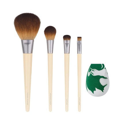 EcoTools Core Five Makeup Brush and Sponge Kit for Eyeshadow, Blush, Bronzer, Eyeliner, and Foundation - 5 Piece Set