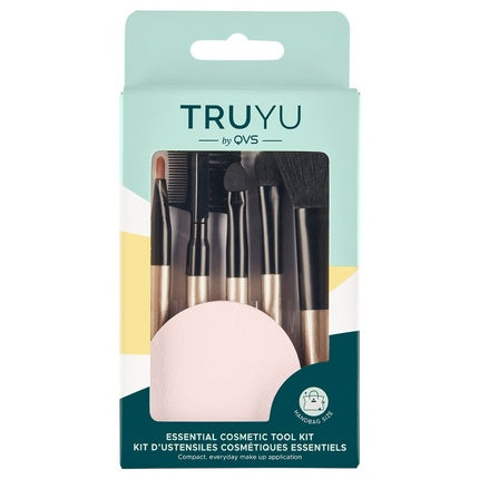 QVS Cosmetic Brush Set Makeup Brushes 6 Pieces - Rouge Brush, Eyeshadow Applicator, Eyeshadow Brush, Lip Brush, Makeup Sponge, Eyebrow Comb, and Mascara Brush